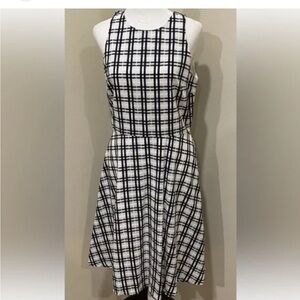 Ann Taylor Black and White Checkered Midi Dress